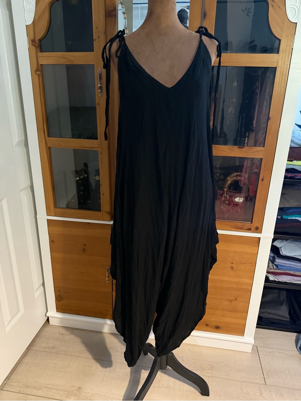 Free People Black Asymmetrical Tie-Shoulder V-Neck Romper